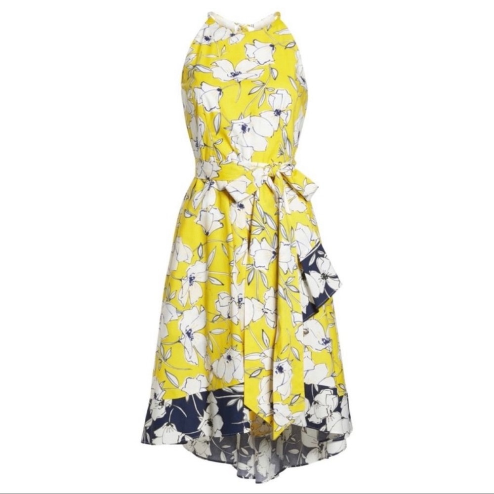 Petite Eliza J Floral Tie Waist Dress, Size 8P - Yellow - Picture 5 of 8